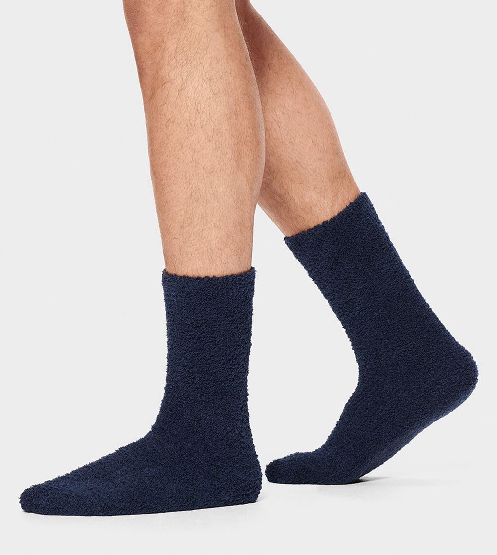 Ugg Fincher Ultra Cozy Crew - Mens Socks - Navy - NZ (0152CMXJS)